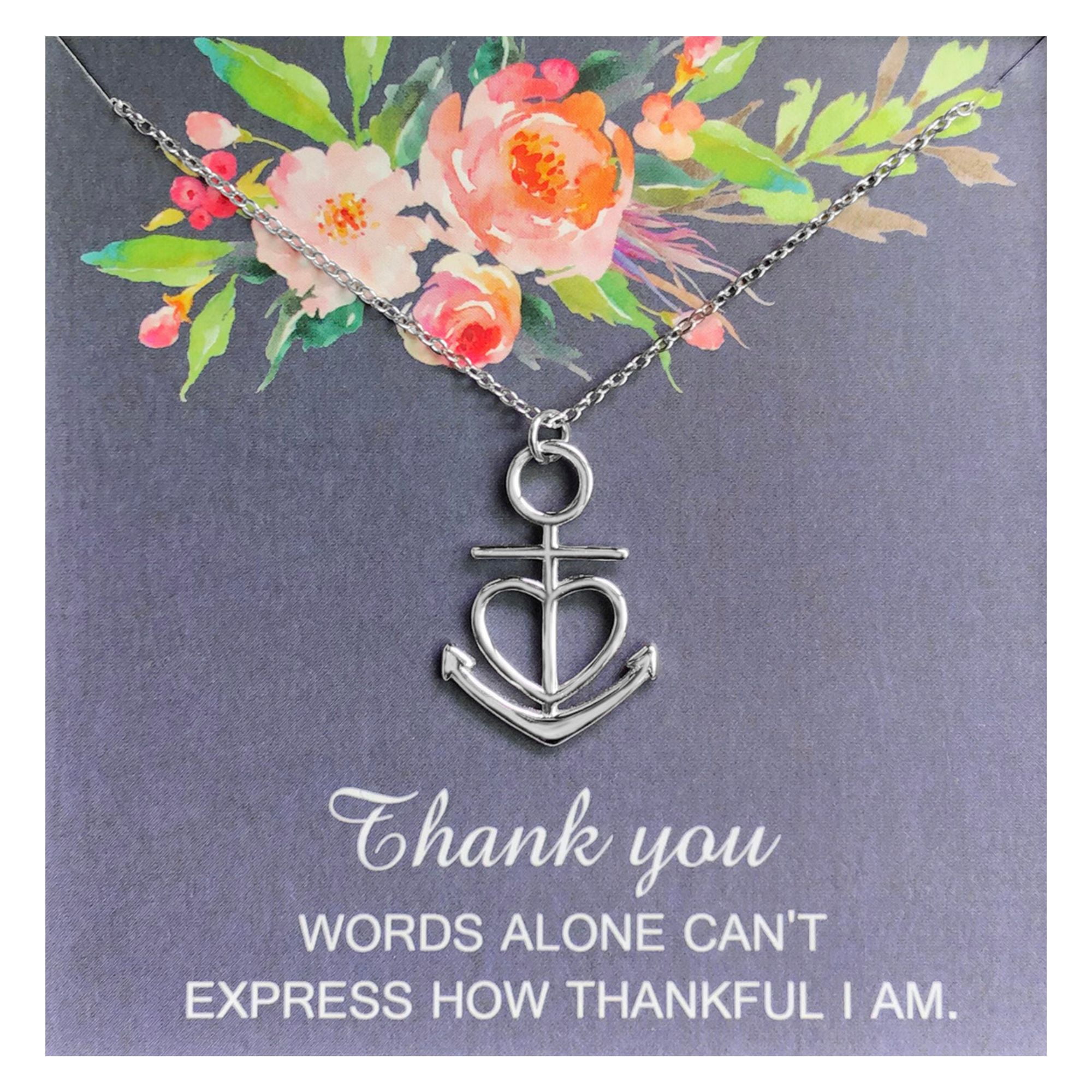 Thank You Greeting Card Silver Anchor Heart Necklace Womens Ginger Lyne Collection