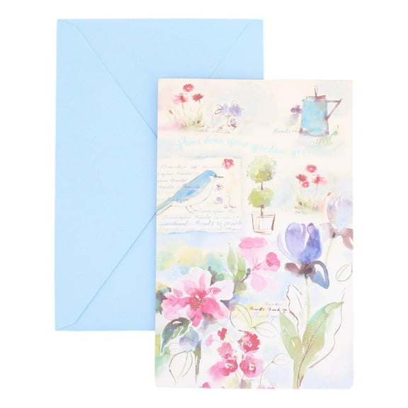 Thank You Greeting Card for Anyone - Thanks thanks thanks - Deluxe, Tipped Insert, Textured Paper, Water color, Sparkling Glitter; flower, butterfly