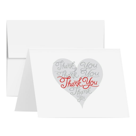Thank You Greeting Cards and Envelopes, Beautiful and Romantic Love Hearts Valentine’s Day Greetings for Husband, Wife, Boyfriend, or Girlfriend | 4.5” x 6” (A6 Size) | 25 Cards & 25 Envelopes