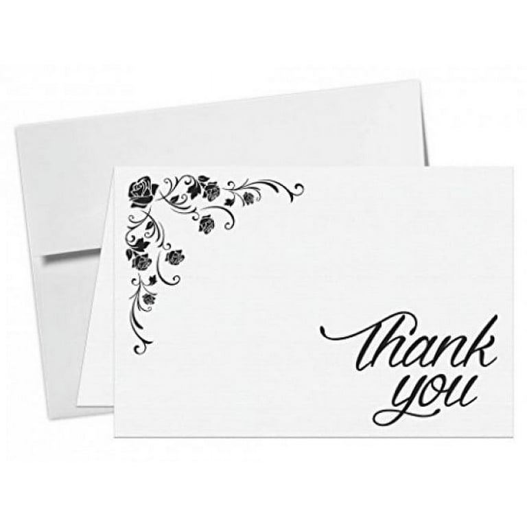 25 Thank You Greeting Cards and Envelopes - Foldover 5x7 or 4.5 x 6 Cards on Crisp White Heavy Linen Cardstock and Envelopes (5 x 7)