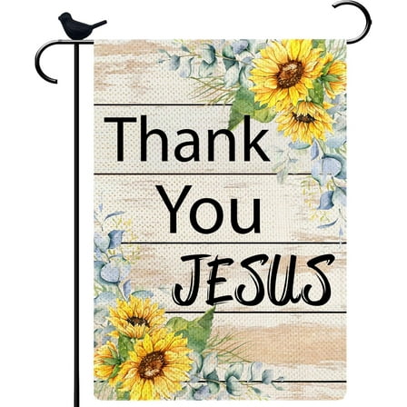 Thank You Jesus Small Garden Flag Summer Sunflowers Garden Flag Christian Burlap Yard Decoration Double Sided Garden Flag 12.5x18