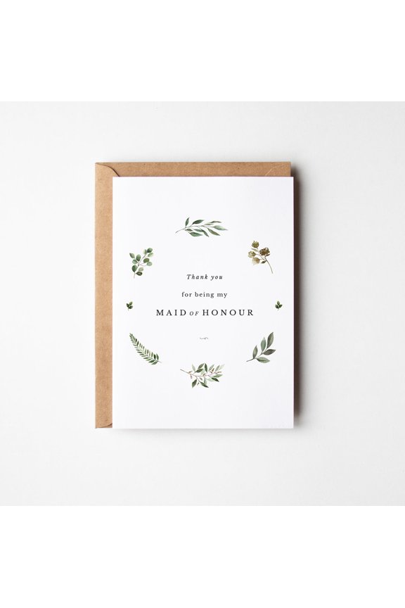 Thank You Maid of Honour Card - Elegant Floral Design - Perfect for Bridal Party Gifts - Blank Inside with Envelope Included - Appreciation Note for Special Friends