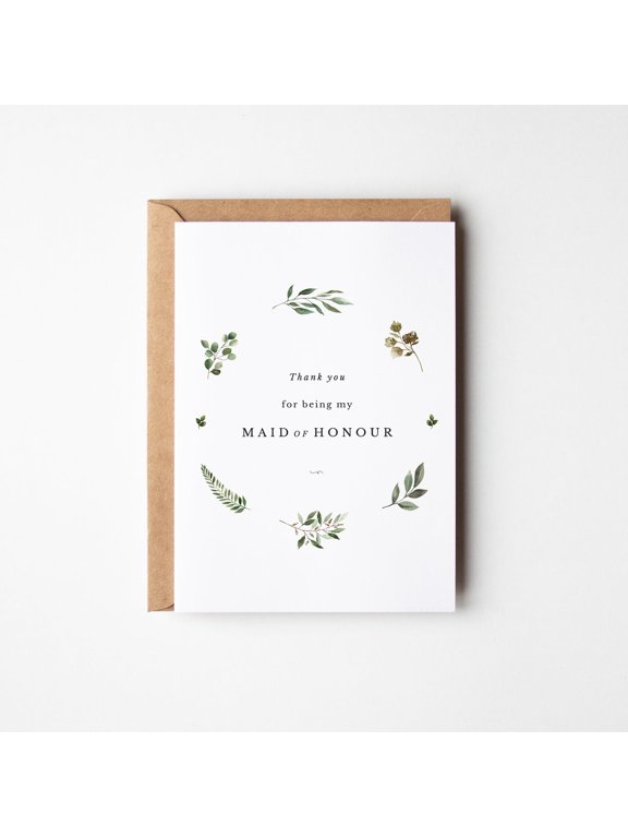 Thank You Maid of Honour Card - Elegant Floral Design - Perfect for Bridal Party Gifts - Blank Inside with Envelope Included - Appreciation Note for Special Friends