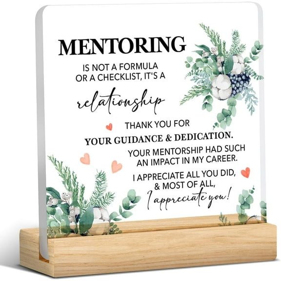 Thank You Mentor Gifts for Boss Teacher Coach Appreciation Gift Mentor Clear Desk Decorative Sign Acrylic Plaque Sign With Wooden Stand 4x4 Inch Home Office Desk Decor