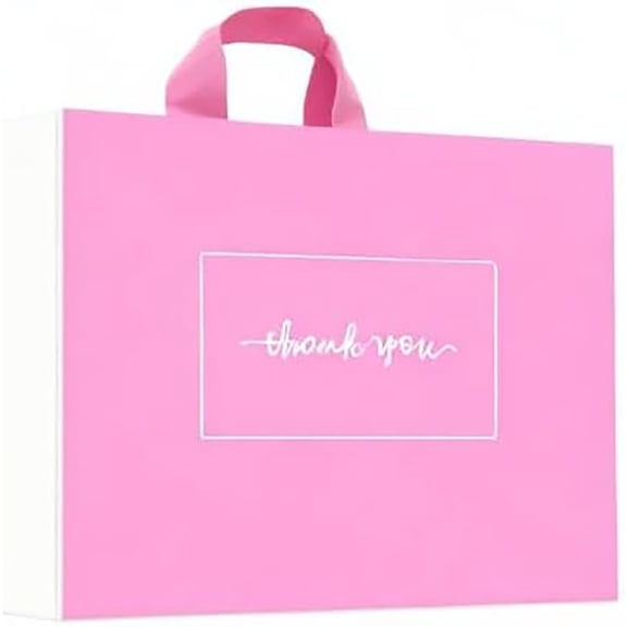 Thank You Merchandise Bags 50Pcs - Shopping Bags for Small Business Pink - Extra Thick Retail Plastic Boutique Bags with Handles