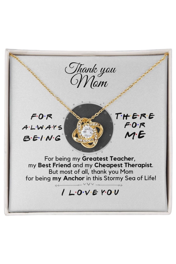 Thank You Mom, Always There For Me, Message Card and Box, White Love Knot Necklace