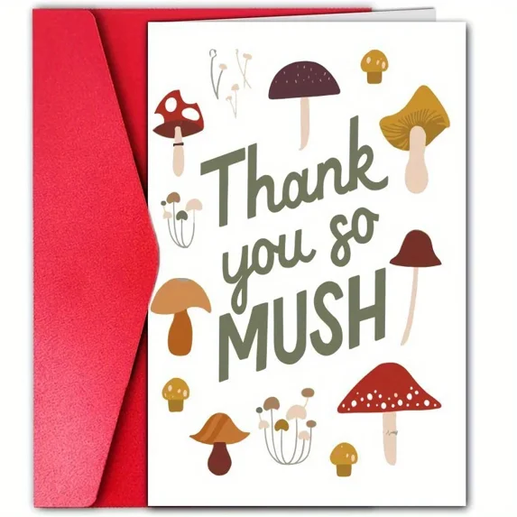 Thank You So Much Mushroom Card – Cute & Fun Design – Blank Inside, Envelope Included – Perfect Thank You Note for Friends, Family, or Special Occasions