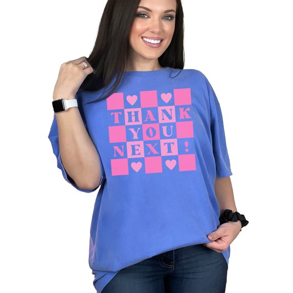 Thank You Next, Pink Text Girl Quote Art, Sassy Girls Themed Merch, Flo Blue Comfort Colors T-Shirt, XL