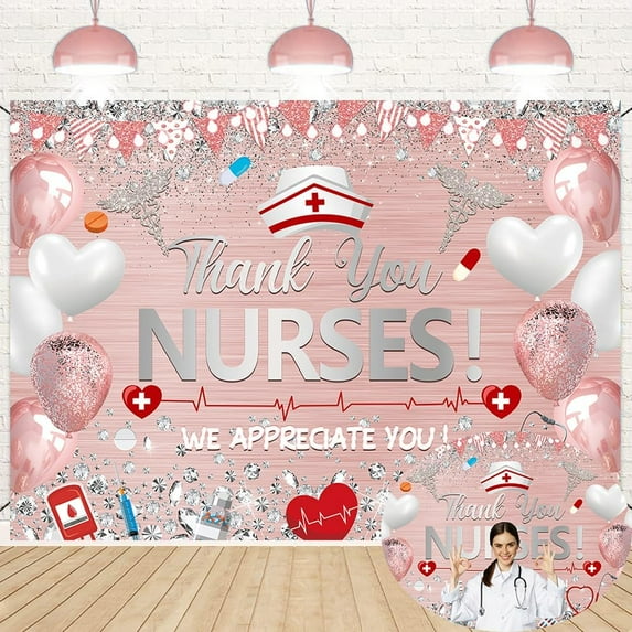 Thank You Nurses Backdrop 2025 Nurse Appreciation Week Banner 5.9x3.6FT Nurses Day Decorations Background for Nurse Graduation Party Supplies Photo Props