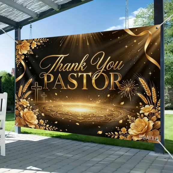 Thank You Pastor Backdrop - Gold Floral Religious Photography Background for Pastor Appreciation Day, Church Appreciation Month, Retirement & Anniversary Party Decorations (1) 51*59IN