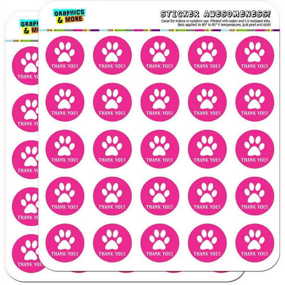 Thank You Paw Print Pink Birthday Baby Girl 50 1" Planner Calendar Scrapbooking Crafting Stickers