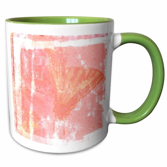 3drose, Thank You Pink Butterfly Flower Photography Nature, 11oz Two-tone Green Mug