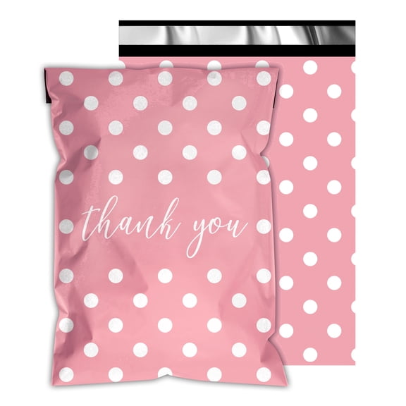 Thank You Poly Mailers 6x9 Inch 100 Pcs - Pink Dots Printed, 2.4mil Thick, Waterproof Tear Resistant Self-Sealing Shipping Bags for Small Business