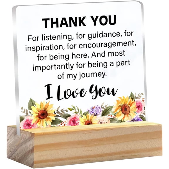 Thank You Quote Clear Desk Decorative Sign Keepsake Present for Mom Dad Nana Papa Friends, Thank You I Love You Acrylic Sign With Wooden Stand Desk Decor for Home Office