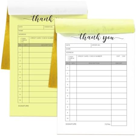 Thank You Receipt Book, Carbon Duplicate Copy Sales Order Form, Invoice Booklet for Stores, Warehouses, Offices, and Restaurants, 3.4x5.5 Handheld, 2-Part Carbonless-White/Yellow$$Office