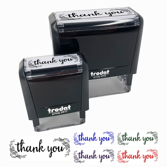 Thank You Rose Details Self-Inking Rubber Stamp Ink Stamper for Business Office - Black Ink - Small 1-1/2 Inch