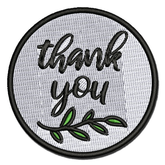 Thank You Script Floral Applique Multi-Color Embroidered Iron-On Patch - 3.5 Inch Large