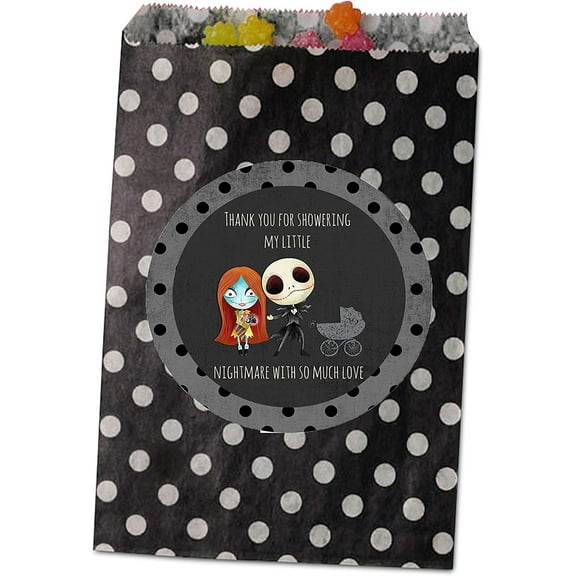 Thank You For Showering My Little Nightmare With So Much Love - Before Christmas Baby Shower Spooky Funny Jack Black Carriage (Set of 24) Party Favor Stickers
