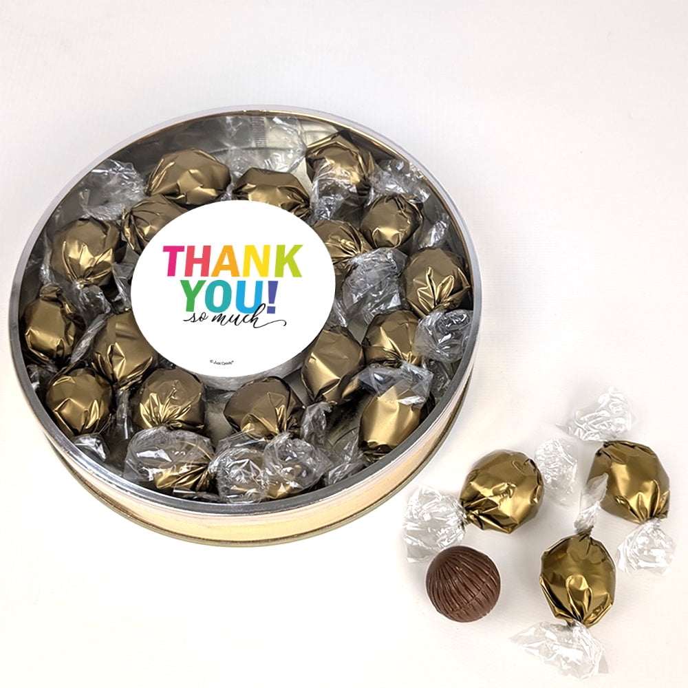 Thank You So Much Gift Tin Filled With Milk Chocolate Dubai Truffle Candies For Corporate Gifting, Appreciation Party Giveaways & More (22 Truffles)