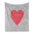 thumbnail image 1 of Thank You Soft Flannel Fleece Throw Blanket, Centered Big Heart Text Inside Short Stripes Love Theme Hatched Style, Cozy Plush for Indoor and Outdoor Use, 50" x 70", Dark Coral and Grey, by Ambesonne, 1 of 5