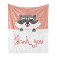 thumbnail image 1 of Thank You Soft Flannel Fleece Throw Blanket, Cheerful Cartoon Raccoon Animal Typographic Theme, Cozy Plush for Indoor and Outdoor Use, 60" x 80", Peach Dark Peach, by Ambesonne, 1 of 5