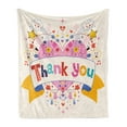 thumbnail image 1 of Thank You Soft Flannel Fleece Throw Blanket, Cheerful and Happy Vibes Lettering Heart Stars and Clouds Doodle Arrangement, Cozy Plush for Indoor and Outdoor Use, 50" x 70", Multicolor, by Ambesonne, 1 of 5