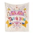 thumbnail image 1 of Thank You Soft Flannel Fleece Throw Blanket, Cheerful and Happy Vibes Lettering Heart Stars and Clouds Doodle Arrangement, Cozy Plush for Indoor and Outdoor Use, 60" x 80", Multicolor, by Ambesonne, 1 of 5
