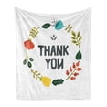 thumbnail image 1 of Thank You Soft Flannel Fleece Throw Blanket, Dotted Typography and Floral and Leafage Wreath on Plain Backdrop, Cozy Plush for Indoor and Outdoor Use, 60" x 80", Multicolor, by Ambesonne, 1 of 5