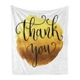 thumbnail image 1 of Thank You Soft Flannel Fleece Throw Blanket, Golden Yellow Tone Round Paint Backdrop with Cursive Wording, Cozy Plush for Indoor and Outdoor Use, 50" x 70", Mustard Caramel, by Ambesonne, 1 of 5