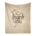 thumbnail image 1 of Thank You Soft Flannel Fleece Throw Blanket, Simple Typography with Smiling Face Sign Grunge Backdrop Cheerful, Cozy Plush for Indoor and Outdoor Use, 50" x 70", Beige Umber, by Ambesonne, 1 of 5