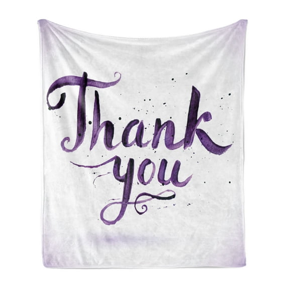 Thank You Soft Flannel Fleece Throw Blanket, Spots Curvilinear Typography Appreciation Paintbrush Strokes, Cozy Plush for Indoor and Outdoor Use, 50" x 60", Dark Purple Violet, by Ambesonne