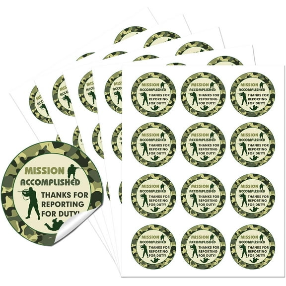 Thank You Sticker Labels Army Camouflage Theme Party Circle Stickers 60Pcs Circle Stickers 2" Self-Adhesive Convenient Party Circle Stickers for Party Favors Envelope Seals & Goodie Bags for diy