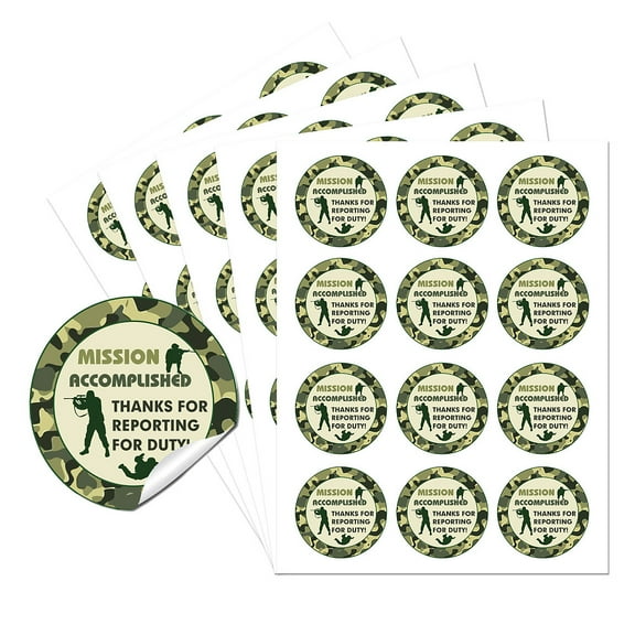 Thank You Sticker Labels Army Camouflage Theme Party Circle Stickers 60Pcs Circle Stickers 2" Self-Adhesive Convenient Party Circle