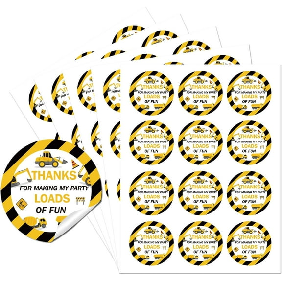 Thank You Sticker Labels Construction Theme Party Circle Stickers 60 Pcs Circle Stickers 2" Self-Adhesive Convenient Party Circle Stickers for Party Favors Envelope Seals & Goodie Bags for DIY