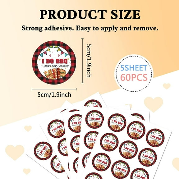Thank You Sticker Labels I Do BBQ Party Circle Stickers 60 Pcs Circle Stickers 2" Self-Adhesive Convenient Party Circle Stickers for Party Favors Envelope Seals & Goodie Bags
