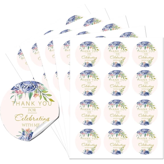 Thank You Sticker Labels Party Circle Stickers 60 Pcs Circle Stickers 2" Flower Rainbow Self-Adhesive Convenient Party Circle Stickers for Party Favors Envelope Seals Goodie Bags