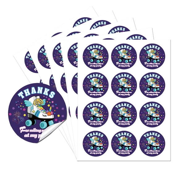 Thank You Sticker Labels Roller Skating Theme Party Circle Stickers 60Pcs Circle Stickers 2" Self-Adhesive Convenient Party Circle Stickers