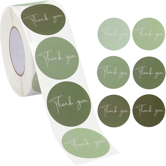 Thank You Stickers Label Roll 6 Colors for Packaging Paper Decal Decor Box Gift Sealing Label Stickers for Bottle Canning Wraps (Sage Green)