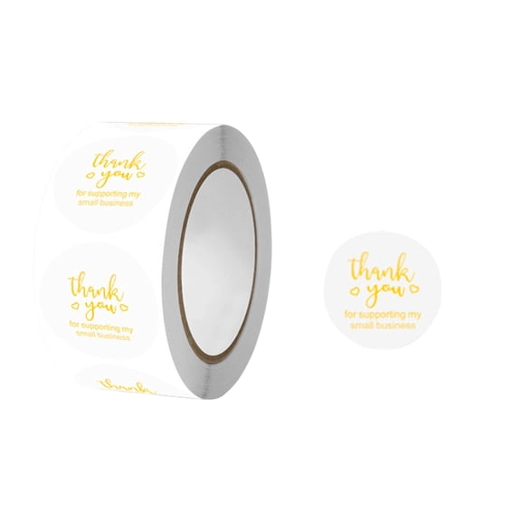 Thank You Stickers Roll – 500pcs Round Self-Adhesive Sealing Labels for Packaging, Gifts & Thank You Notes, Premium Matte White with Gold Text