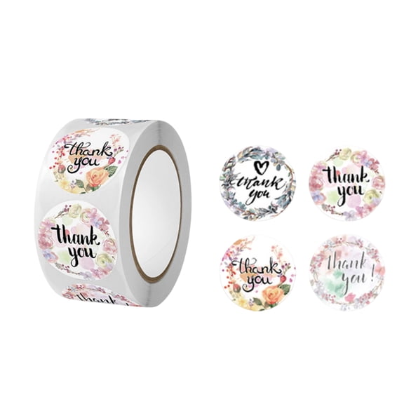Thank You Stickers Round Floral Waterproof 1.5 Inch 500 Count Per Roll Self Adhesive Seal Labels for Small Business Package Envelope Greeting Card Wedding Party Favor Holiday Gift Decor