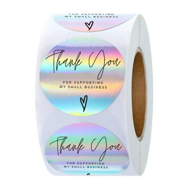 Thank You Stickers Small Business Commercial Stickers Thank You Tags 500 Pcs Silver Flash Adhesive Business Labels for Envelope, Gift Bags, Boxes, Decoration