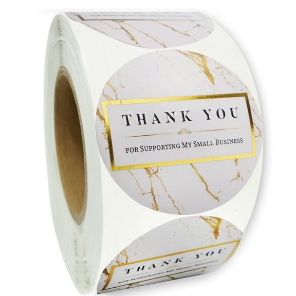 Thank You Stickers Small Business  Thank You for Supporting My Small Business Stickers  Gold Marble Design with Gold Foil Accents  1.5" 400 Label Per Roll - Waterproof Stickers by Modern 5th