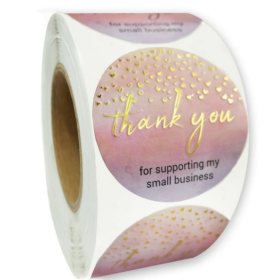Thank You Stickers Small Business Thank You for Supporting My Small Business Stickers Watercolor Background with Gold Foil Accents 1.5" Round-400 pcs Per Roll Waterproof Stickers by Modern 5th