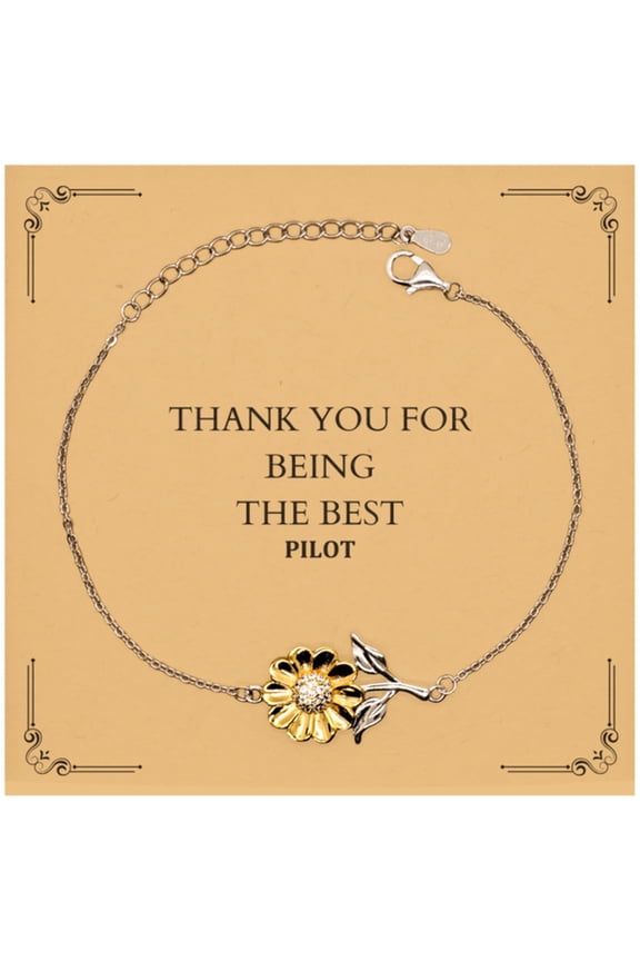 Thank You Sunflower Bracelet - Pilot Gift for Birthday, Graduation, Christmas - Unique Engraved Jewelry to Show Appreciation and Confidence