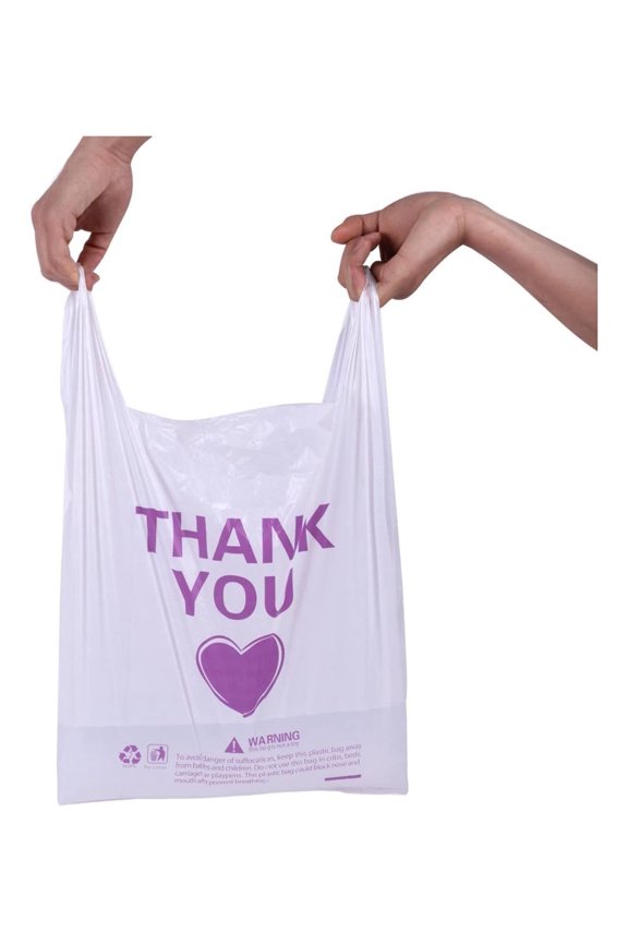 Thank You T Shirt Bag for Grocery Plastic Shopping Bag for Small Business Food To Go Bag with Handle 12x19 Inch 150 pcs - White