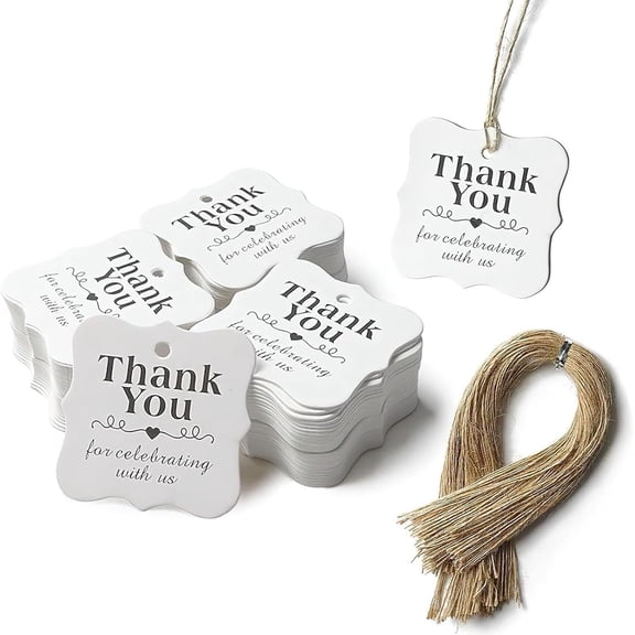 Thank You Tags with String, 150 Pack 2 X 2 inch