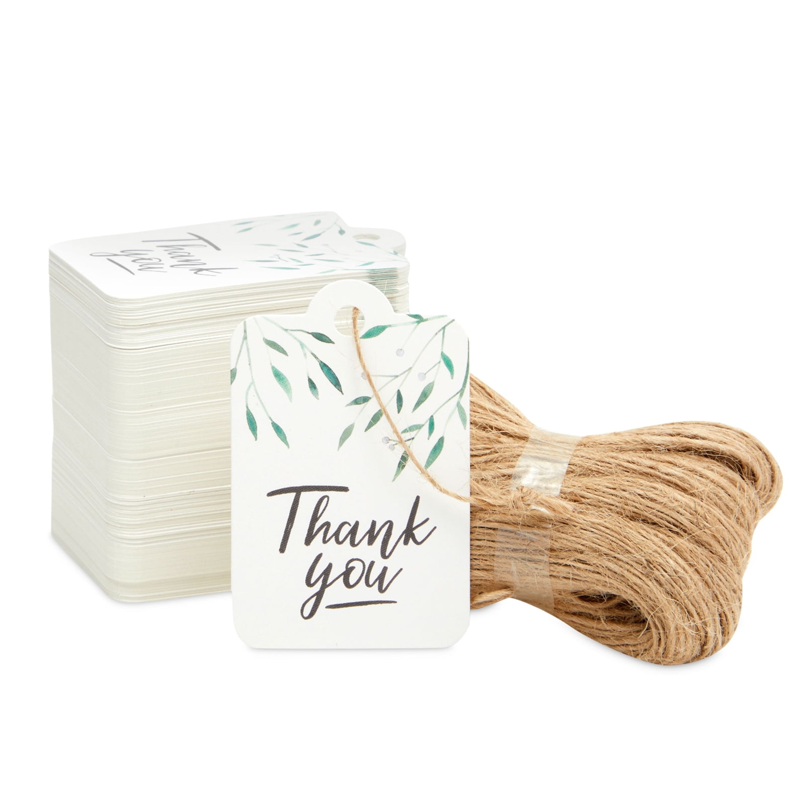 Thank You Tags with String and 164 Feet of Jute Twine (2x3 In, White, 200 Pack)