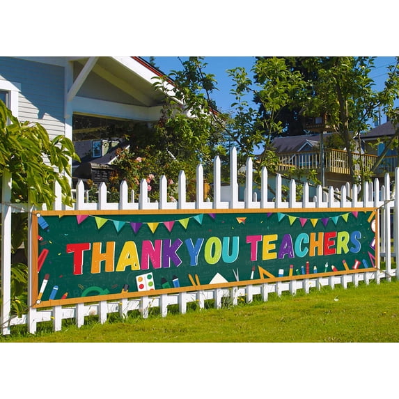 Thank You Teachers Banners Indoor Outdoor Decorations Teacher Appreciation Week Porch Fence Bulletin Board Wall Hanging Decor