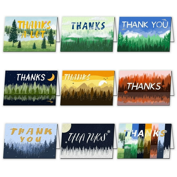 Thank You Theme Cards and Paper Envelopes for Birthday Thanksgiving Day Rectangle with Word Pattern Word 10x15cm 9pcs/set
