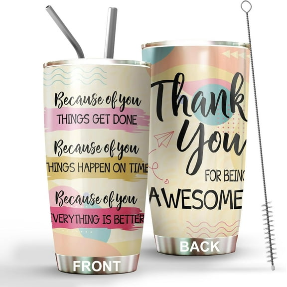 Thank You Tumbler 20oz Straw Lid - Appreciation Gifts for Employees Coworkers Colleagues Work Friends, Admin Professional Day Gifts For Assistant Women, Coffee Cups For Teacher Nurse